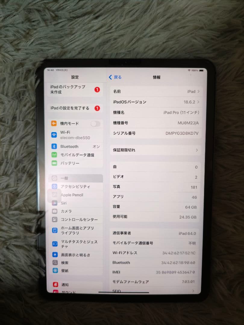 【本体反りあり、色かけあり】iPad Pro (11インチ) 64GB シルバー