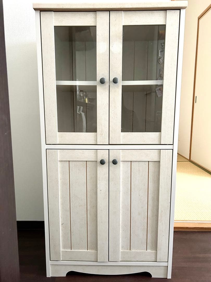 ニトリ　キャビネット　食器棚　木製　ホワイト