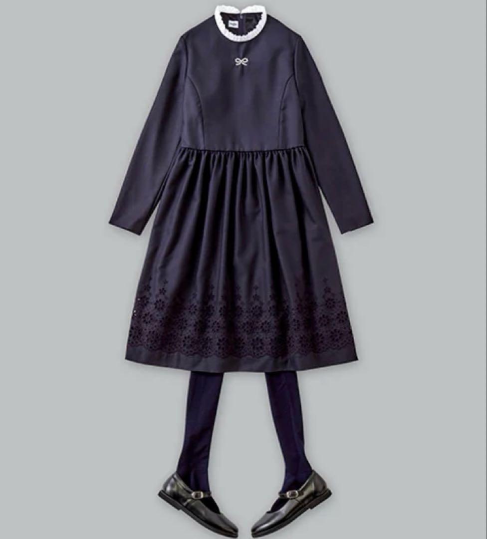 極美品✨ファミリア　フォーマルワンピース　Aライン　160cm ネイビー　パール