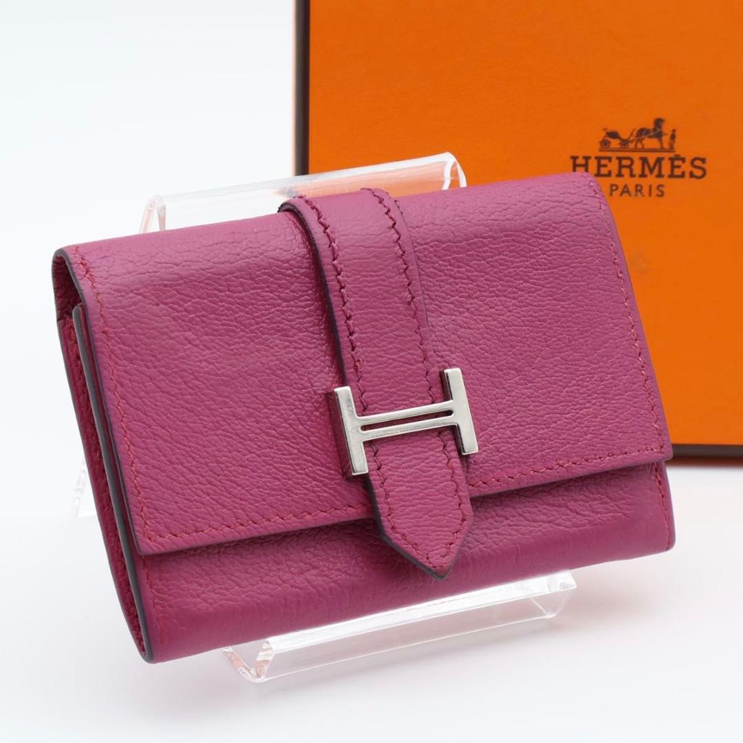 【極美品】HERMES ベアン　カードケース　シェーブル　名刺入れ　ピンク