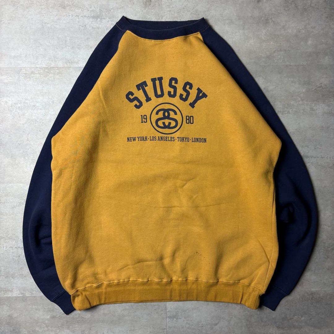 90s Old STUSSY 紺タグ ツートーン ラグランスウェット Mサイズ
