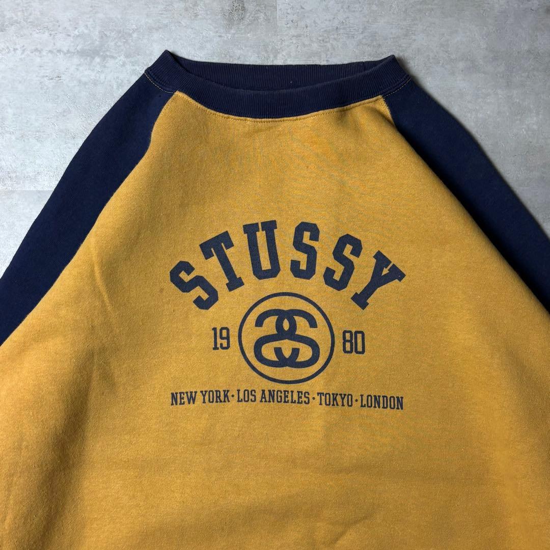 90s Old STUSSY 紺タグ ツートーン ラグランスウェット Mサイズ