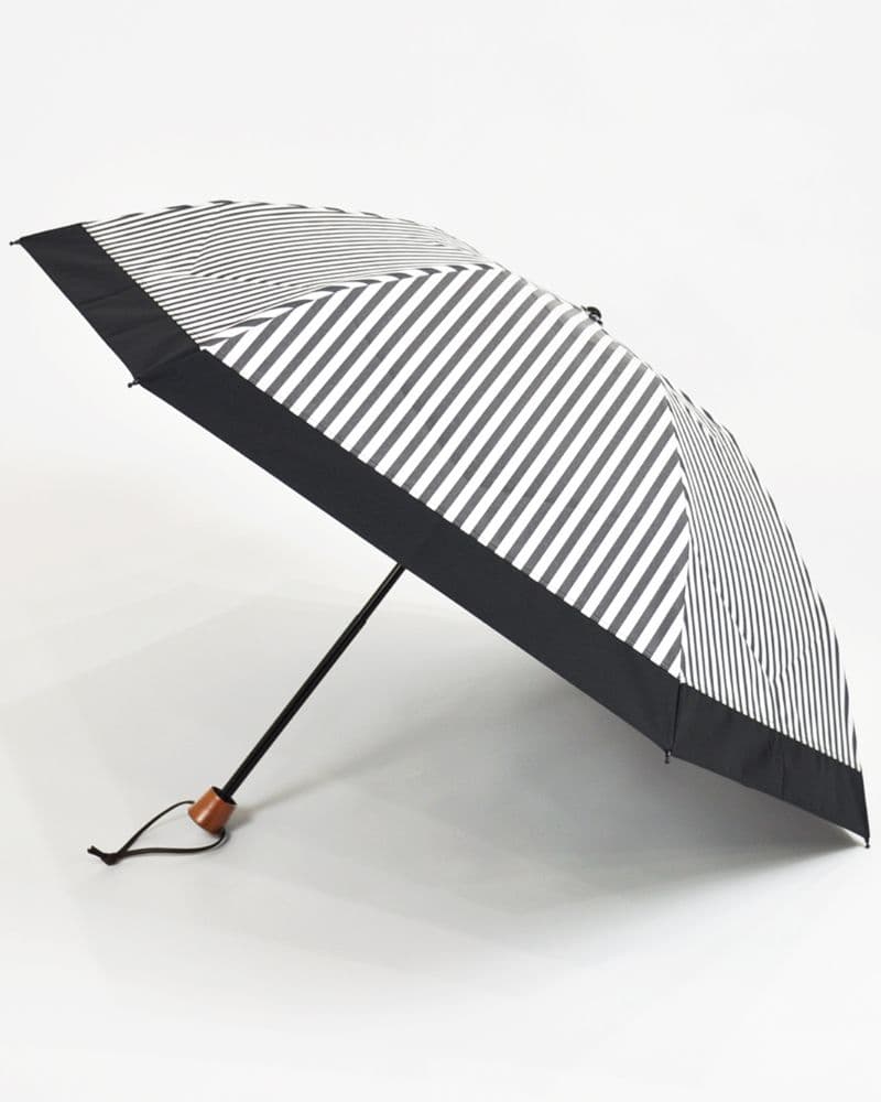 【未使用】サンバリア100　折りたたみ日傘 3段折 / コンビ白黒ストライプ