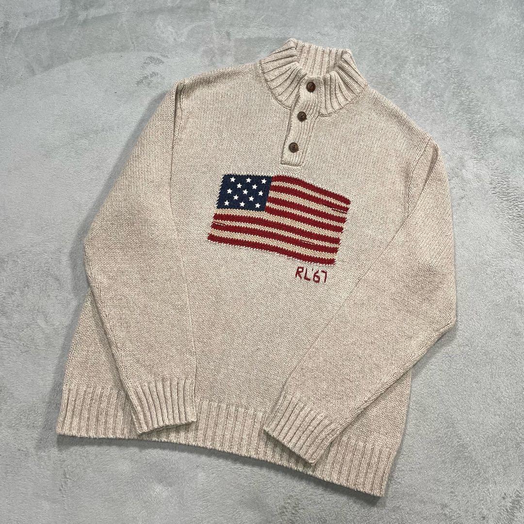 ポロラルフローレン　モックネックニット　セーター　ベージュ　XXL