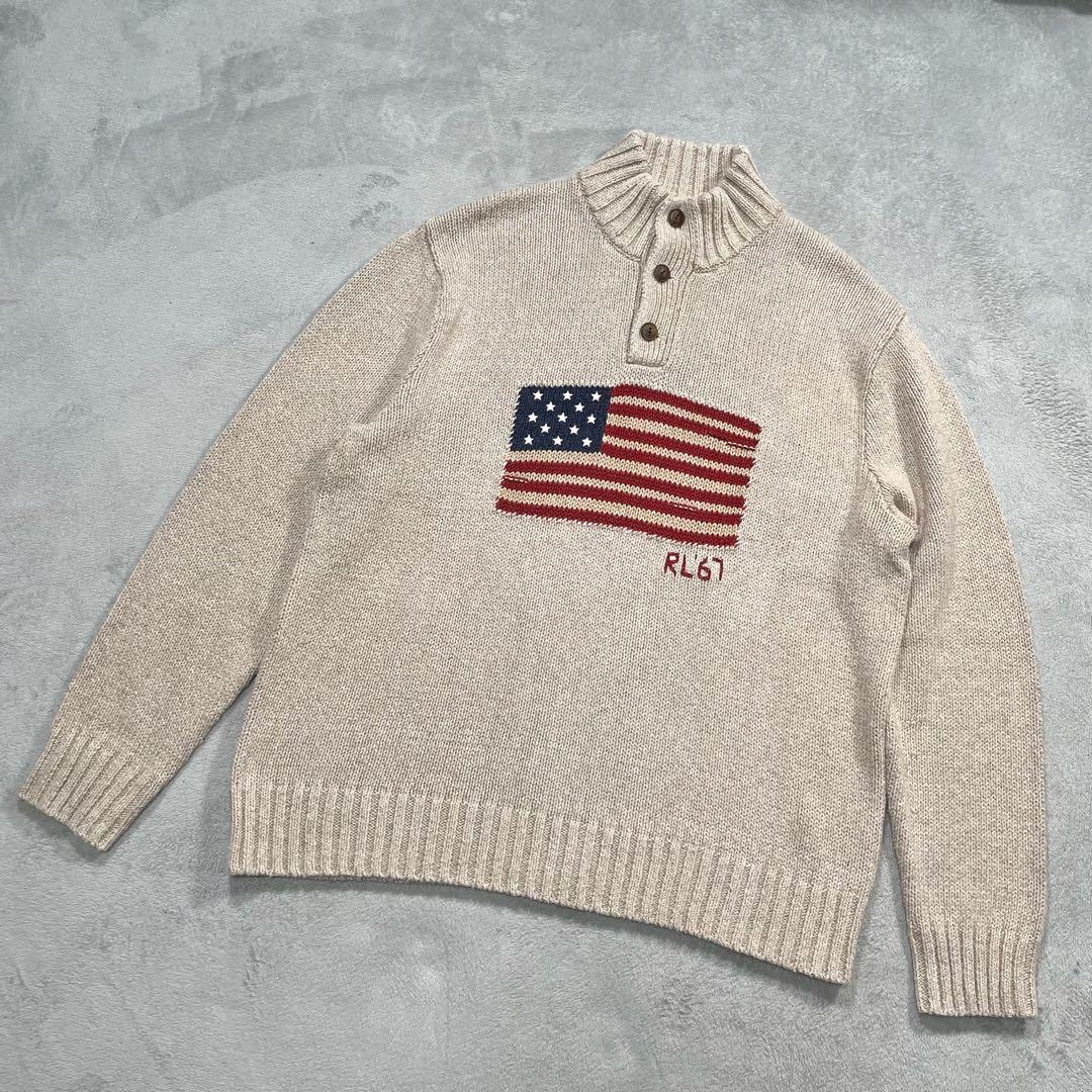 ポロラルフローレン　モックネックニット　セーター　ベージュ　XXL
