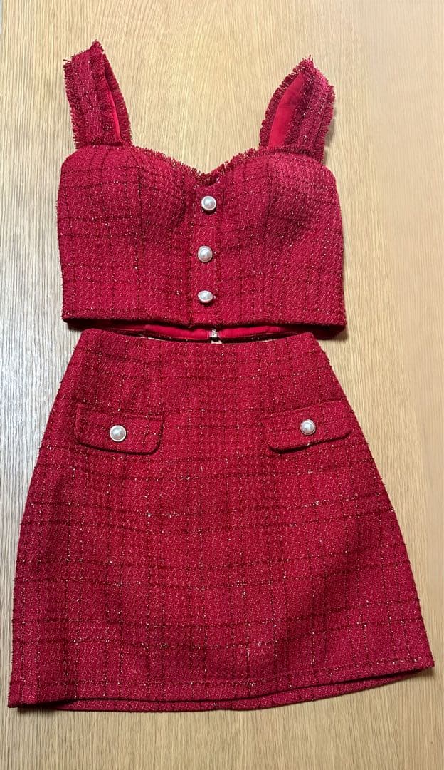 JEWELS セットアップドレス ツイード ワインレッド 赤 Sサイズ