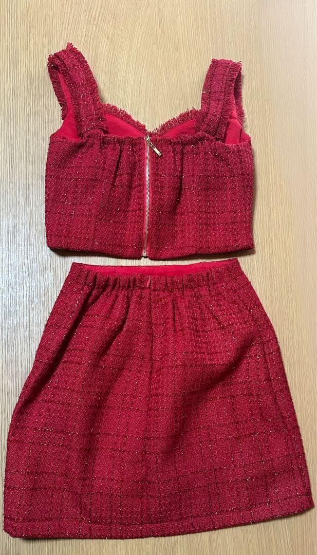 JEWELS セットアップドレス ツイード ワインレッド 赤 Sサイズ