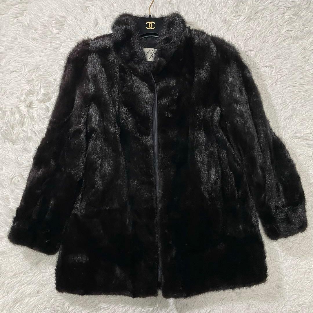 極美品 ブラックミンク 毛皮 ダーク リアルファー　コート　11号