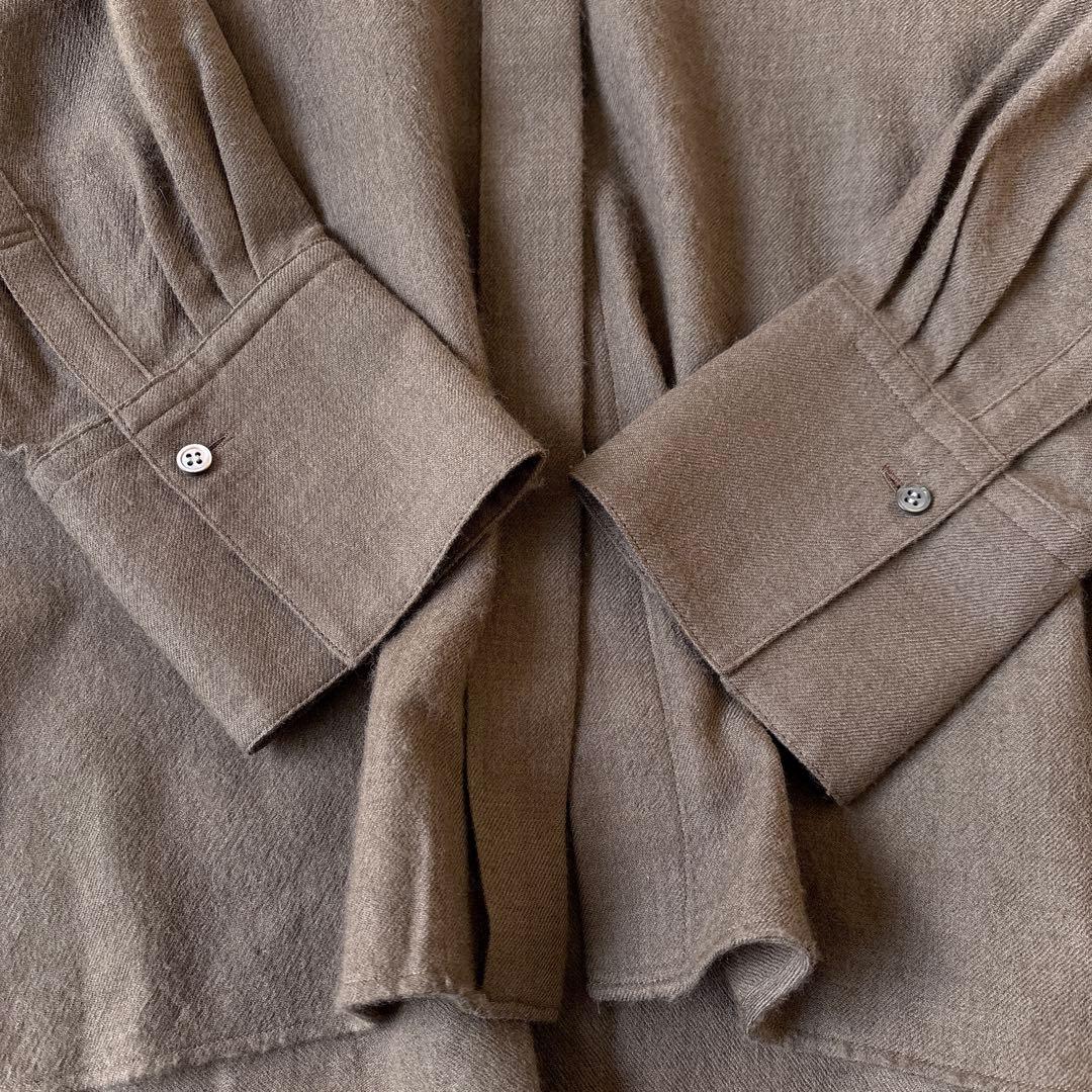 エブール ebure 日本製 ウール 比翼 オーバーサイズ長袖シャツ 茶ブラウン