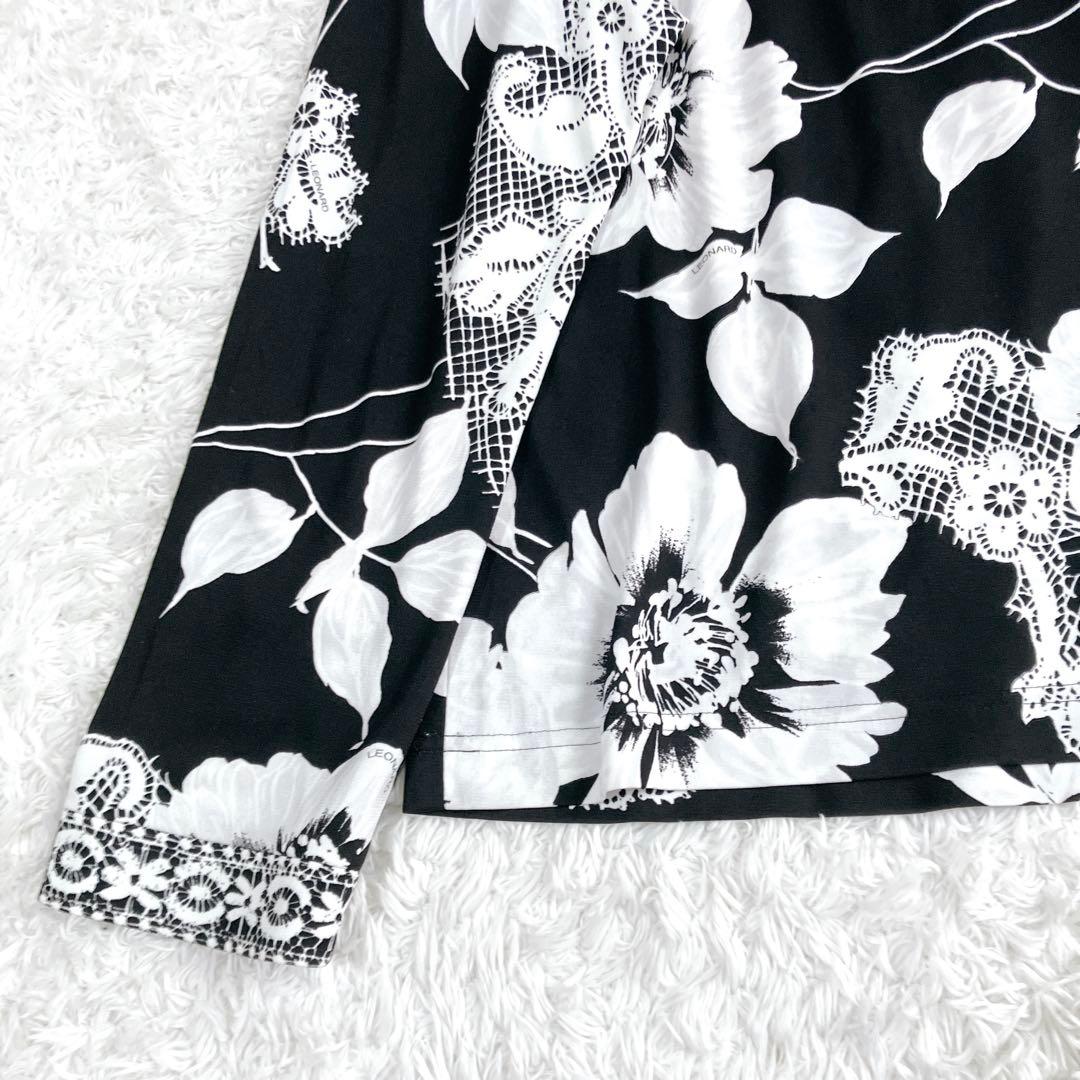 美品✨レオナール トップス カットソー カンカン トリム 花 ポピー 黒 白