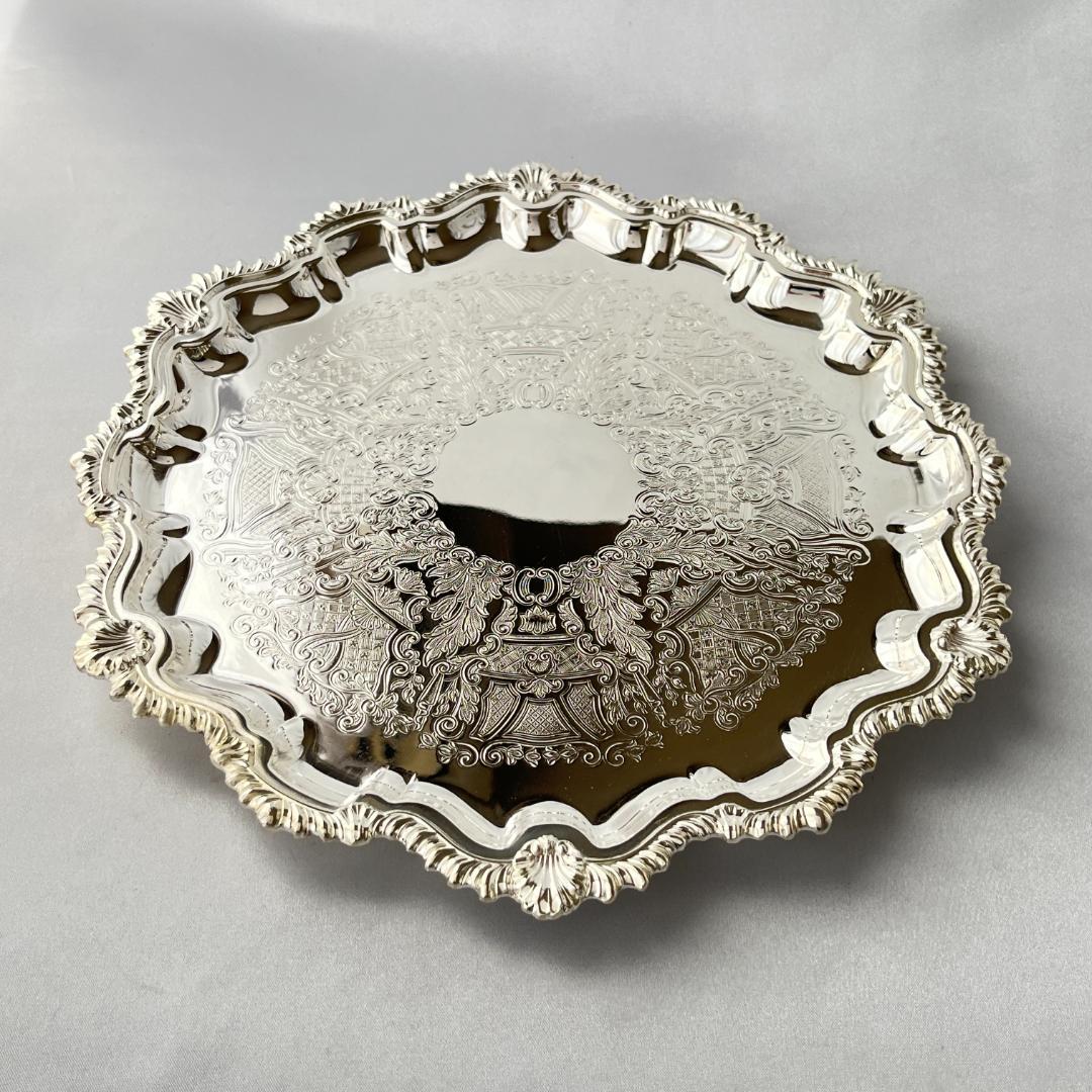 【英国】 ギャラリートレー / ドリンクトレー 26cm【シルバープレート】