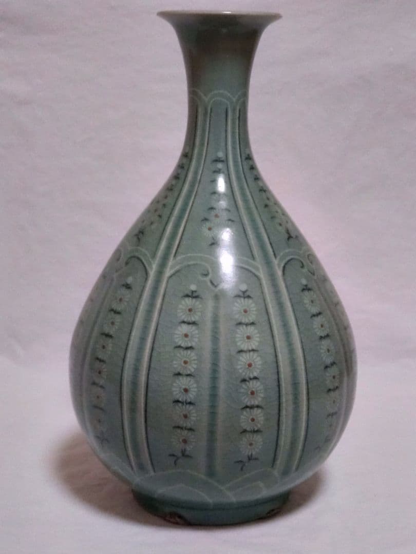 （박상재）朝鮮美術　骨董　高麗青磁　花象嵌　大瓶　砂高台