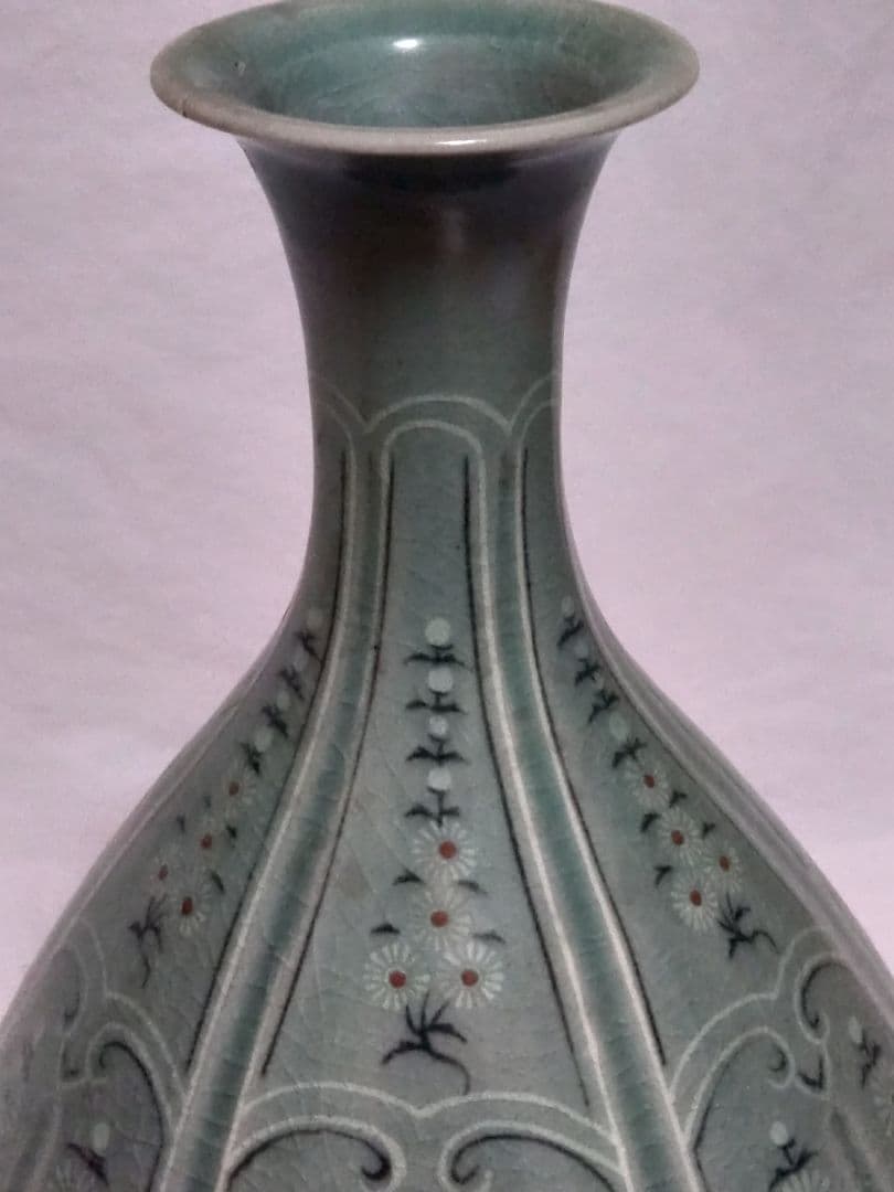 （박상재）朝鮮美術　骨董　高麗青磁　花象嵌　大瓶　砂高台