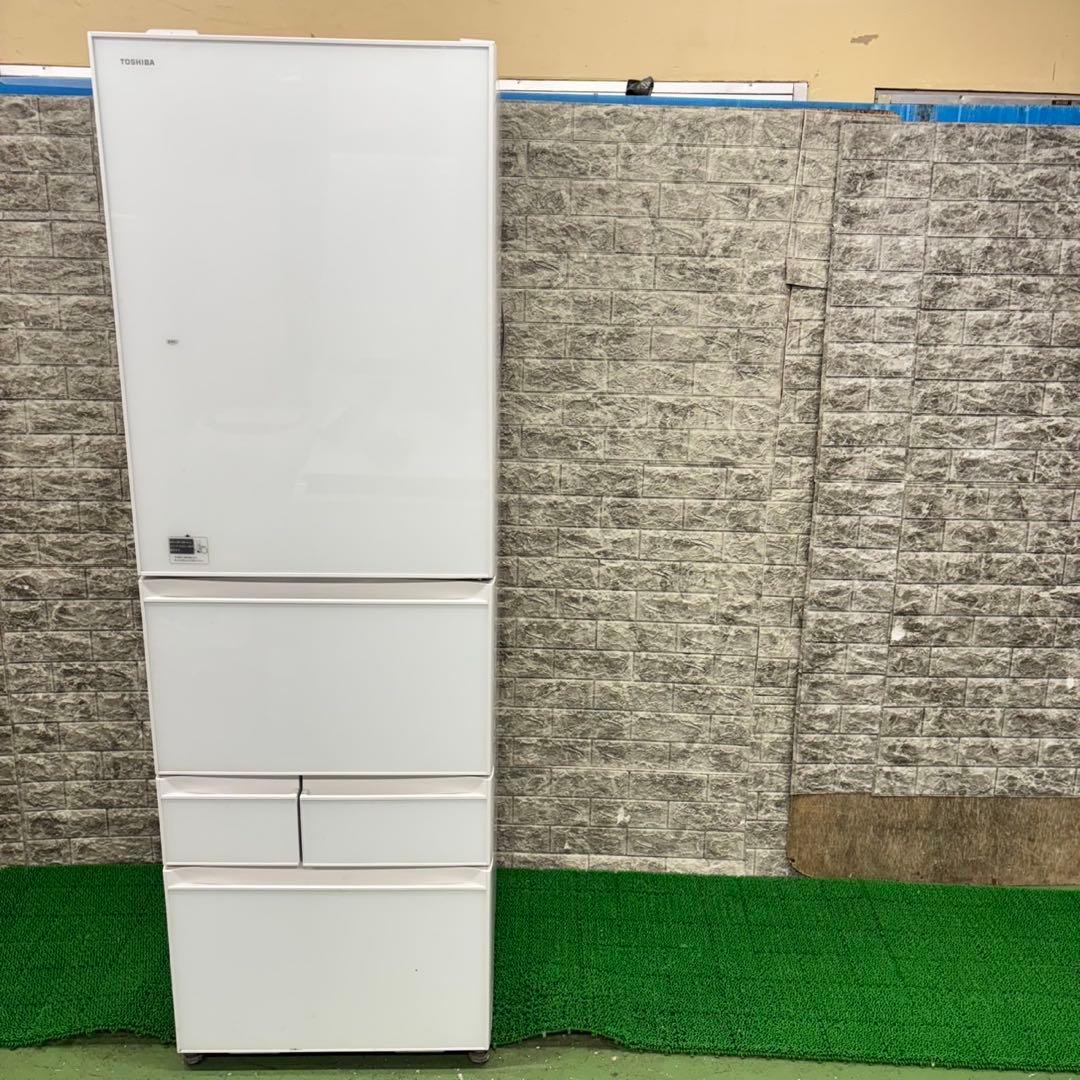 374 冷蔵庫　大型　右開き　ガラストップ　保証込　大人気　400L強　美品