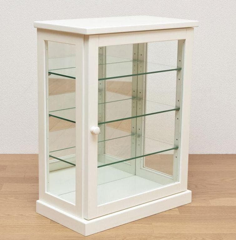 【新品アウトレット】背面ミラー付きガラスコレクションケース ホワイトウォッシュ