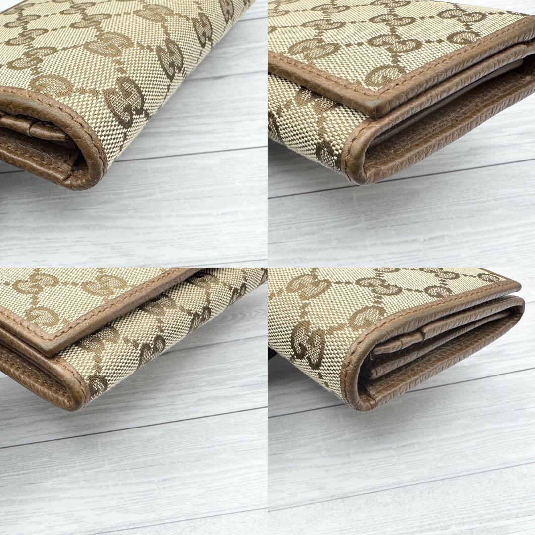 【美品】GUCCI GGキャンバス 長財布 　二つ折り ブラウン　レザー