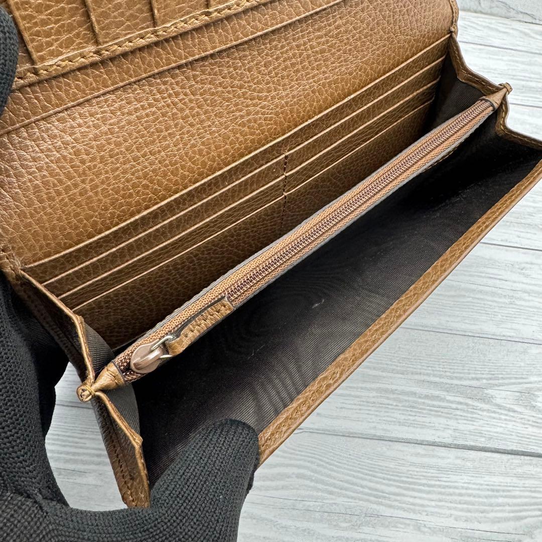 【美品】GUCCI GGキャンバス 長財布 　二つ折り ブラウン　レザー