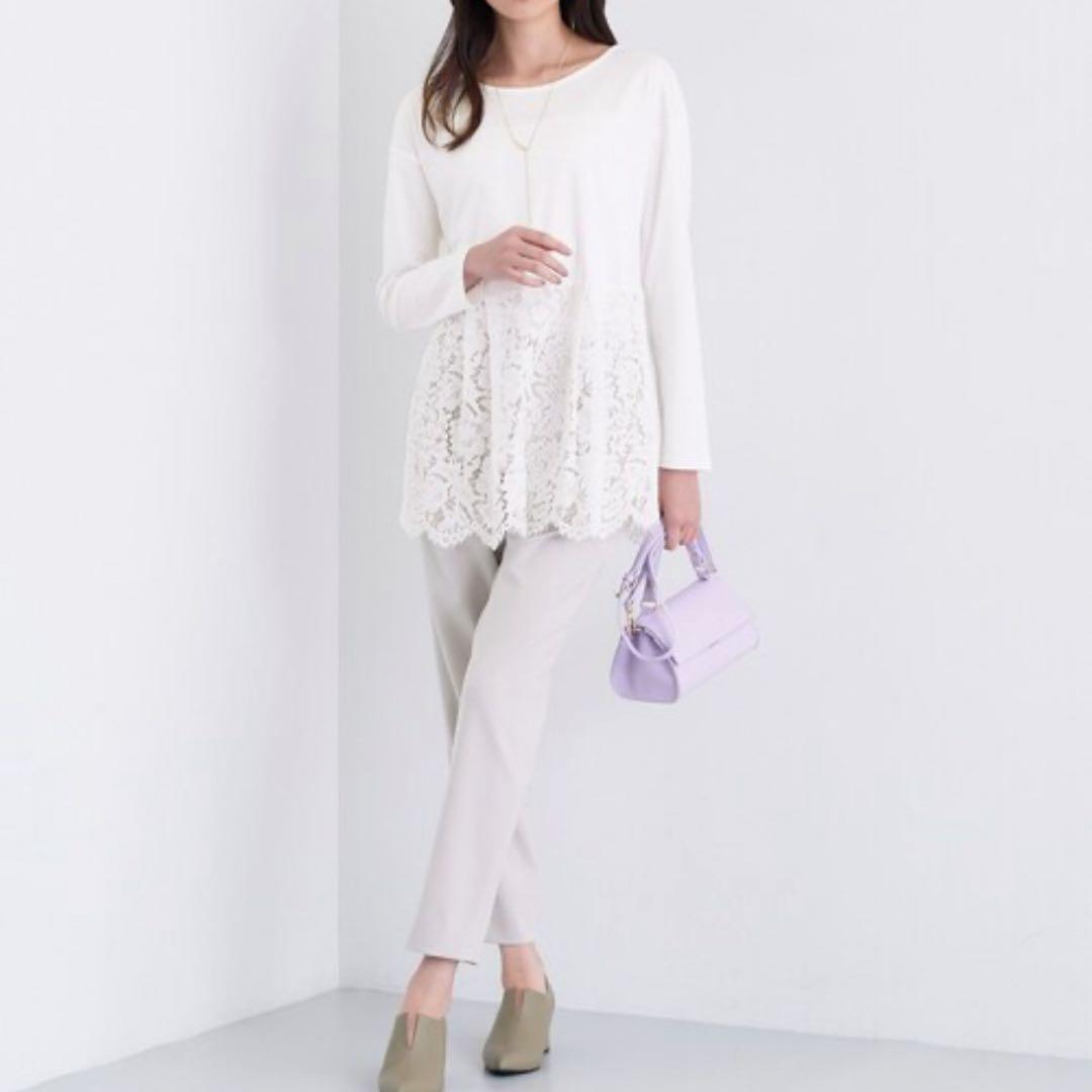 INDIVI【レイヤードにおすすめ】レース切り替えカットソー　13号