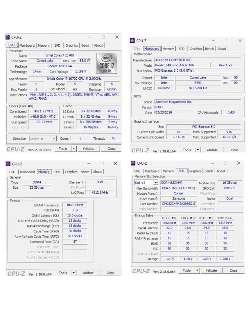 Windowsデスクトップ core i7 10700 ASUS proart z490 RAM32GB