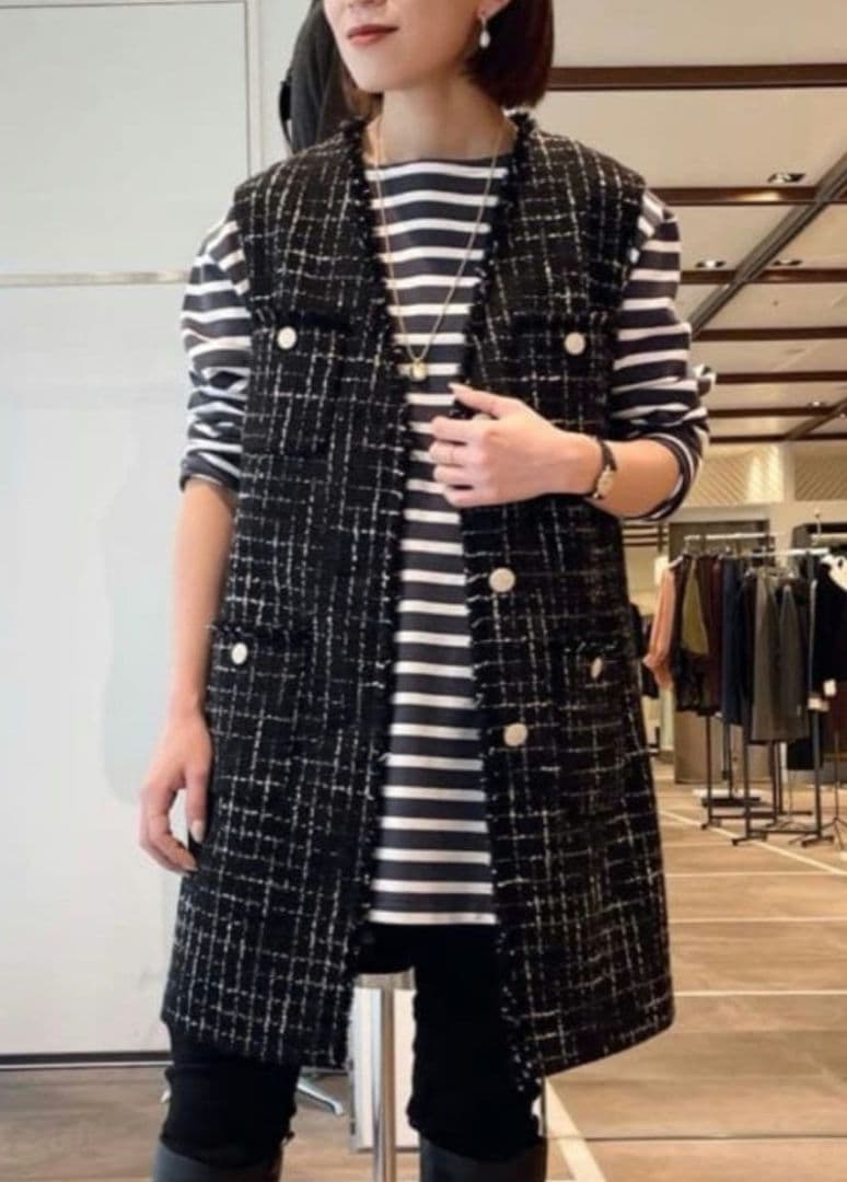 IENA　ツイードロングベスト　ブラック