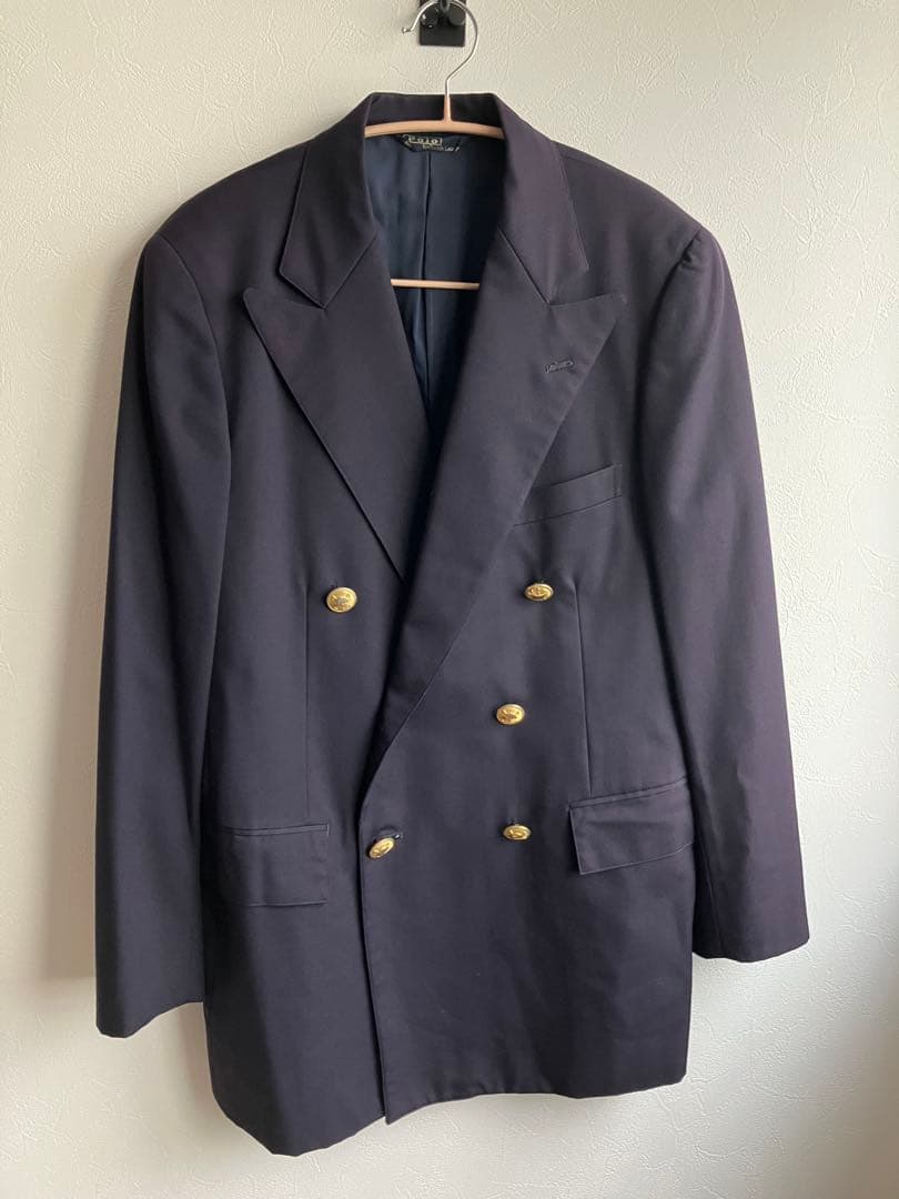 【ヴィンテージ】ラルフローレン　ウール　ダブル　紺ブレ　金ボタン　175