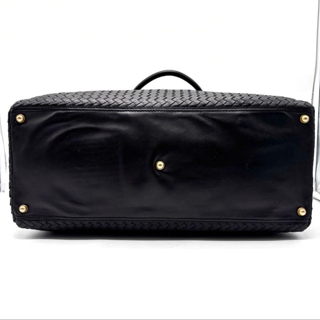 BOTTEGA VENETA トートバッグ 黒ボストン イントレチャート 大きい
