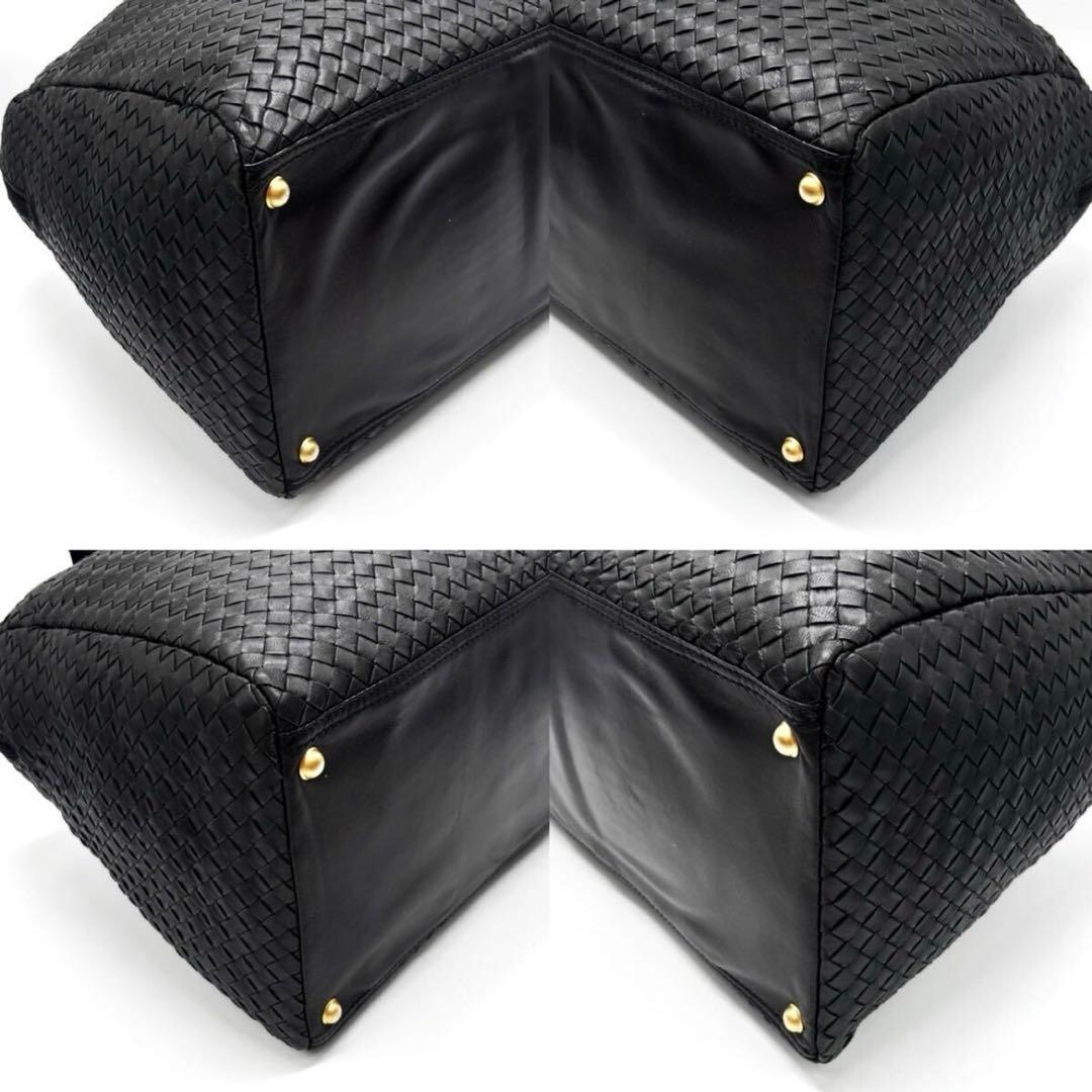 BOTTEGA VENETA トートバッグ 黒ボストン イントレチャート 大きい
