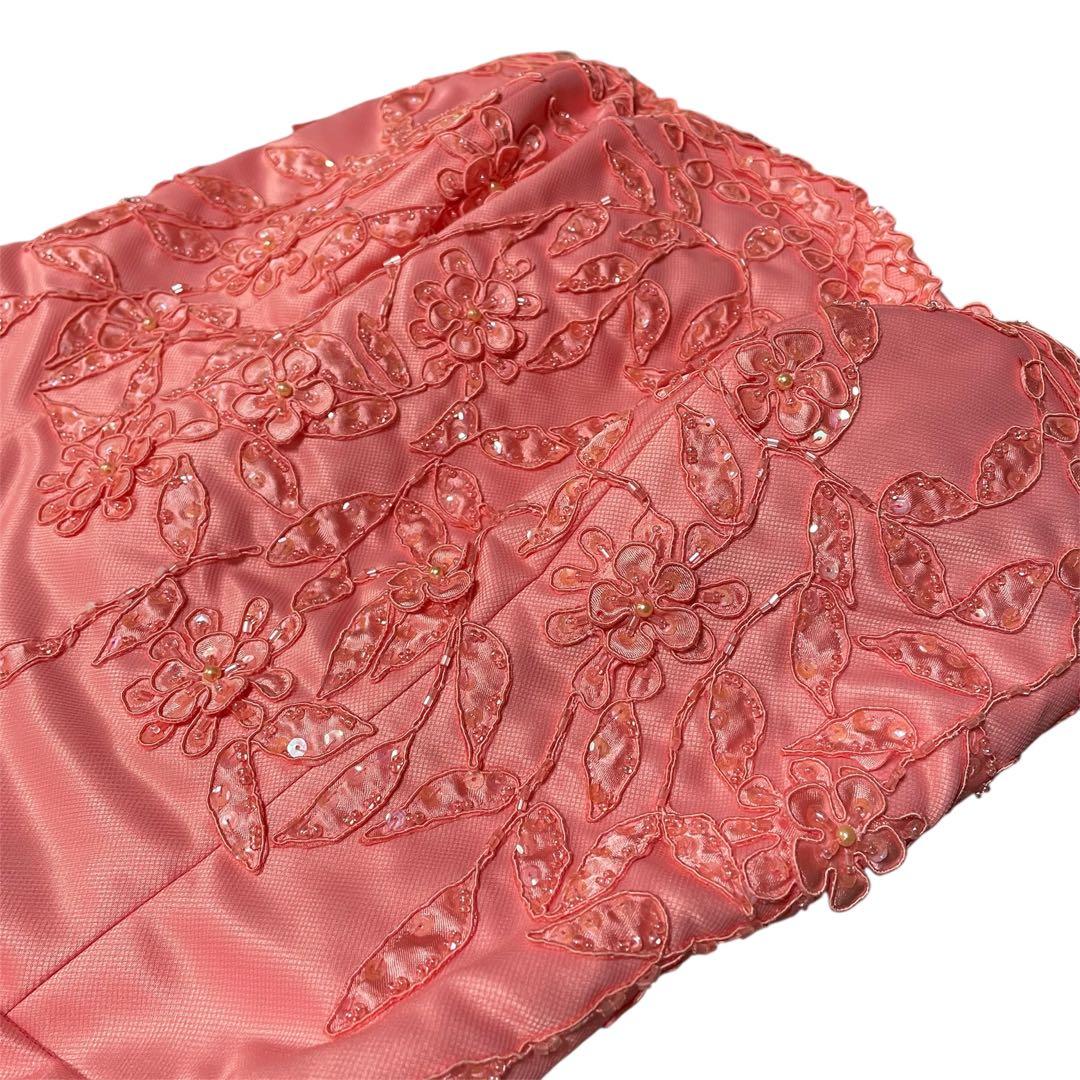 希少✨エメ✨ステージドレス　演奏会 9号　サーモンピンク　刺繍　パール　Aライン