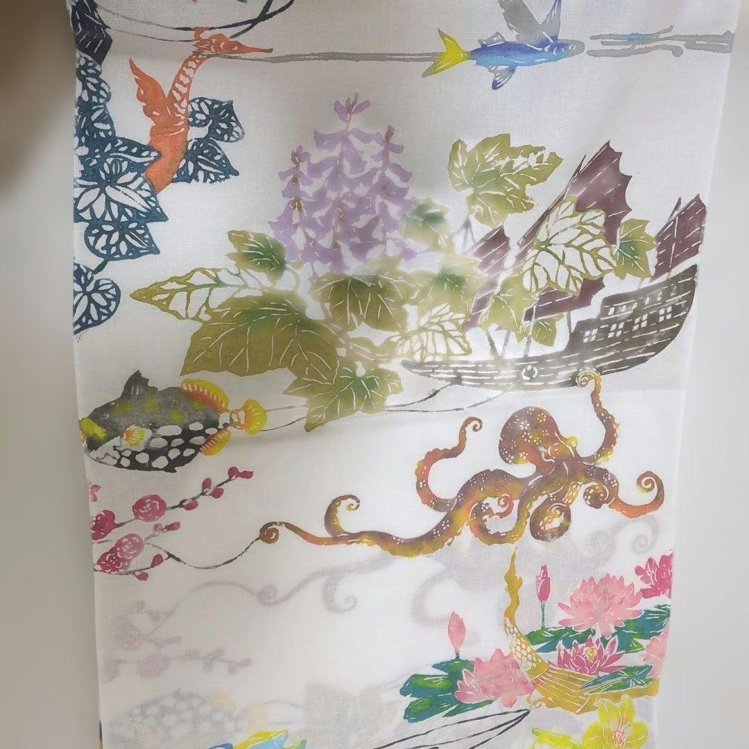 浴衣 反物 綿 海の生き物 型絵染