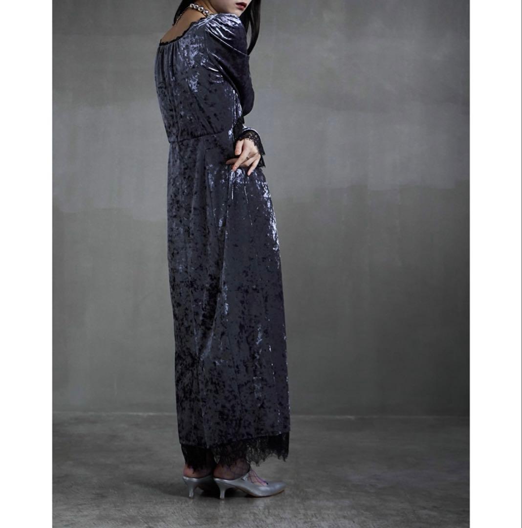 【数時間の着用、送料込】クラッシュベロアランジェリー風ドレス ワンピース