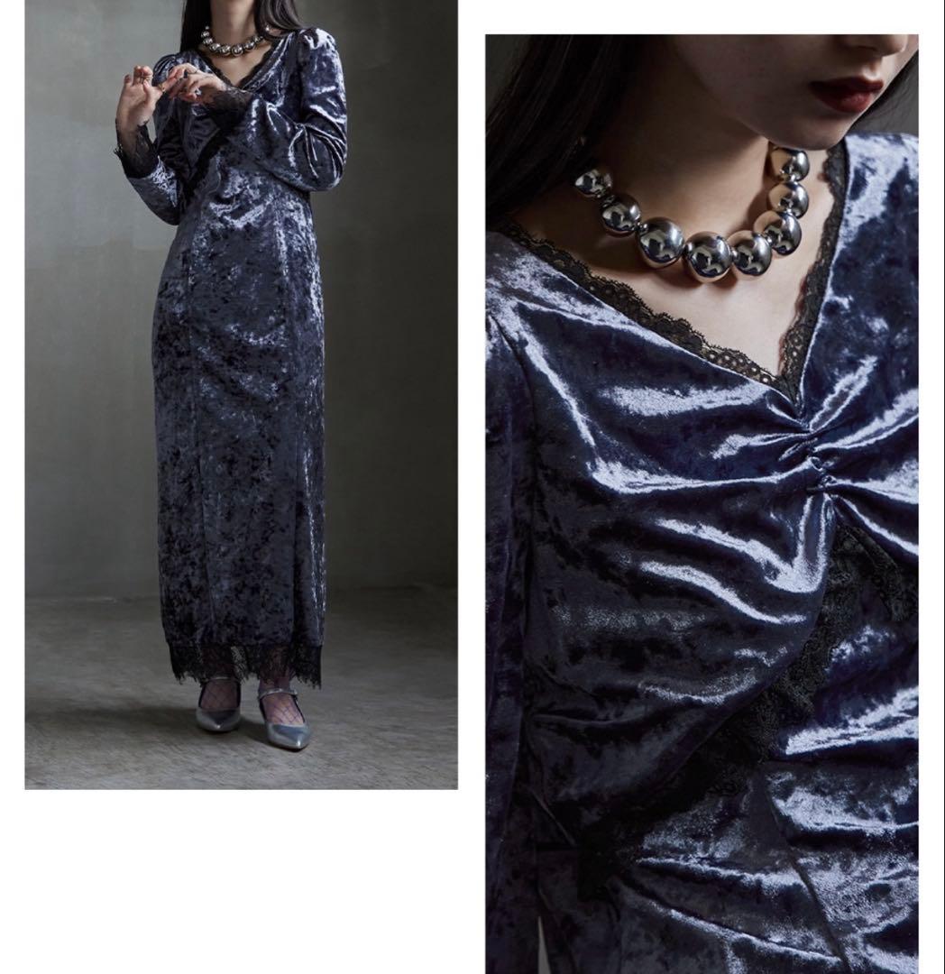 【数時間の着用、送料込】クラッシュベロアランジェリー風ドレス ワンピース