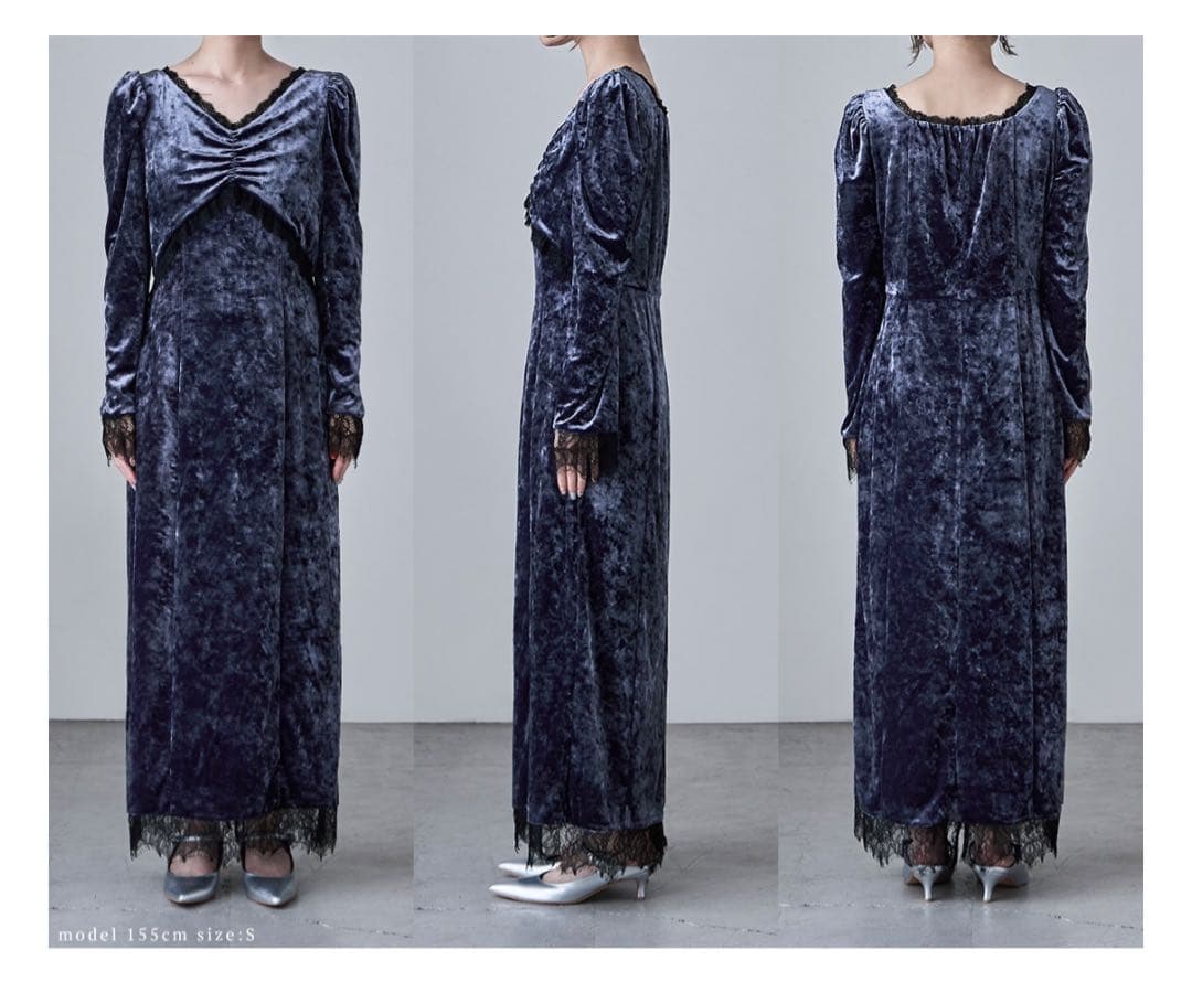 【数時間の着用、送料込】クラッシュベロアランジェリー風ドレス ワンピース