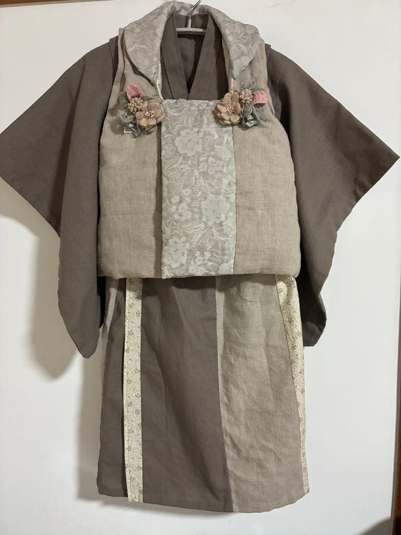 リネン くすみブラウン 被布着　3歳