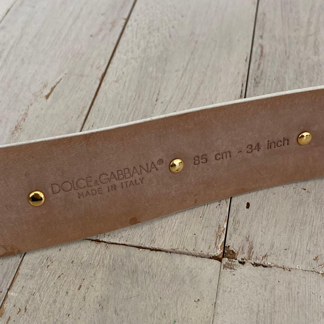 D&G ドルチェ＆ガッバーナ ベルト レザー ラインストーンロゴ ホワイト
