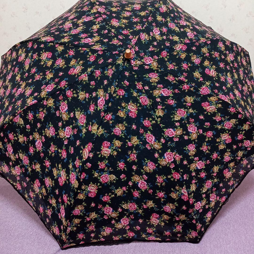レイクアルスター☆逸品未使用☆〜黒地 総薔薇柄＆総レース＆総刺繍〜折りたたみ日傘