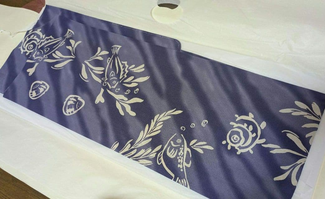 未使用 ☆ レディース 浴衣 パープル 紫 魚 貝 海 仕立て上がり