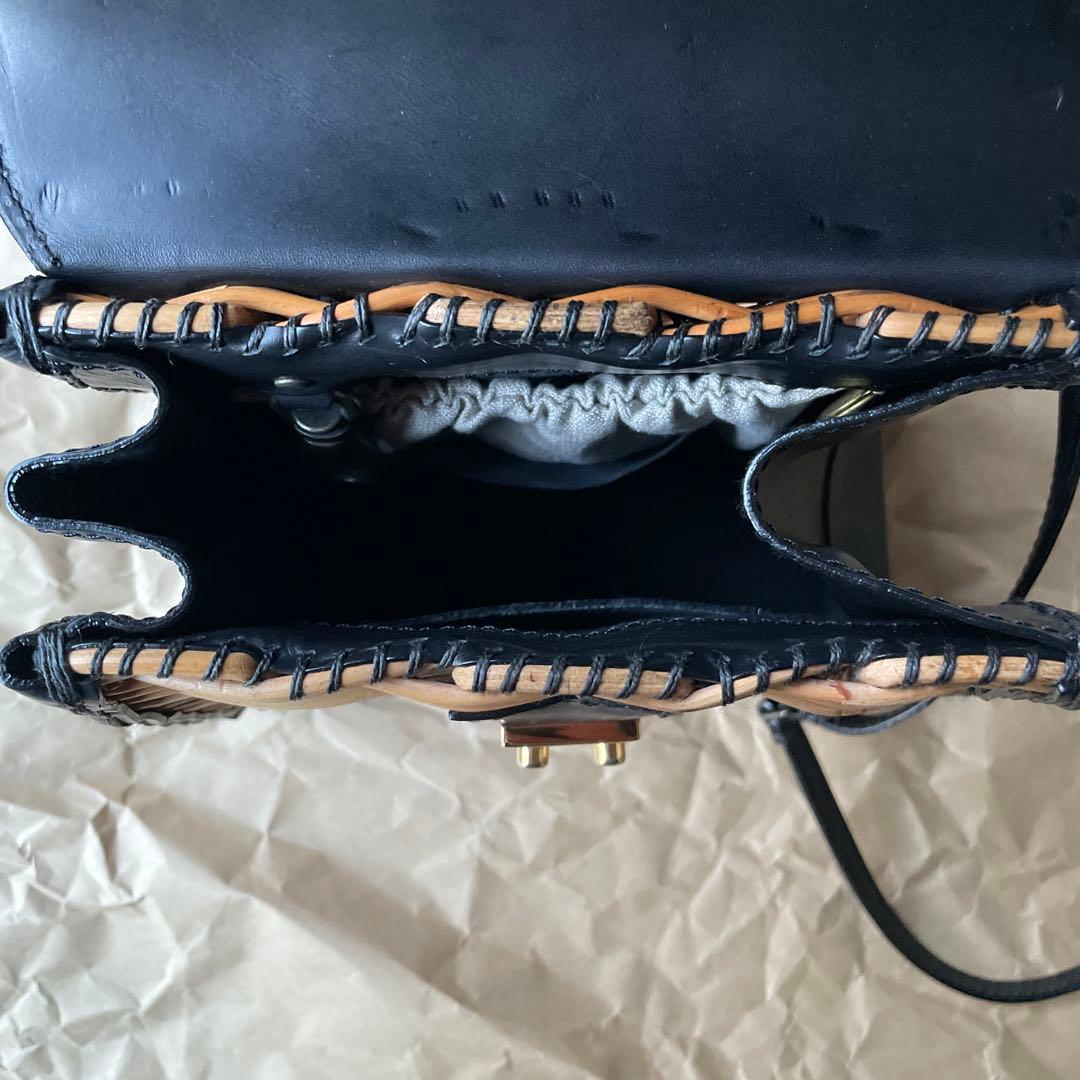 【ebagos】エバゴス カーフ ハンドバッグ S ケリー ミニ ブラック 籐籠