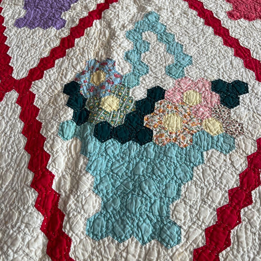 最終値下げアンティークキルト✴︎フラワーバスケットキルト