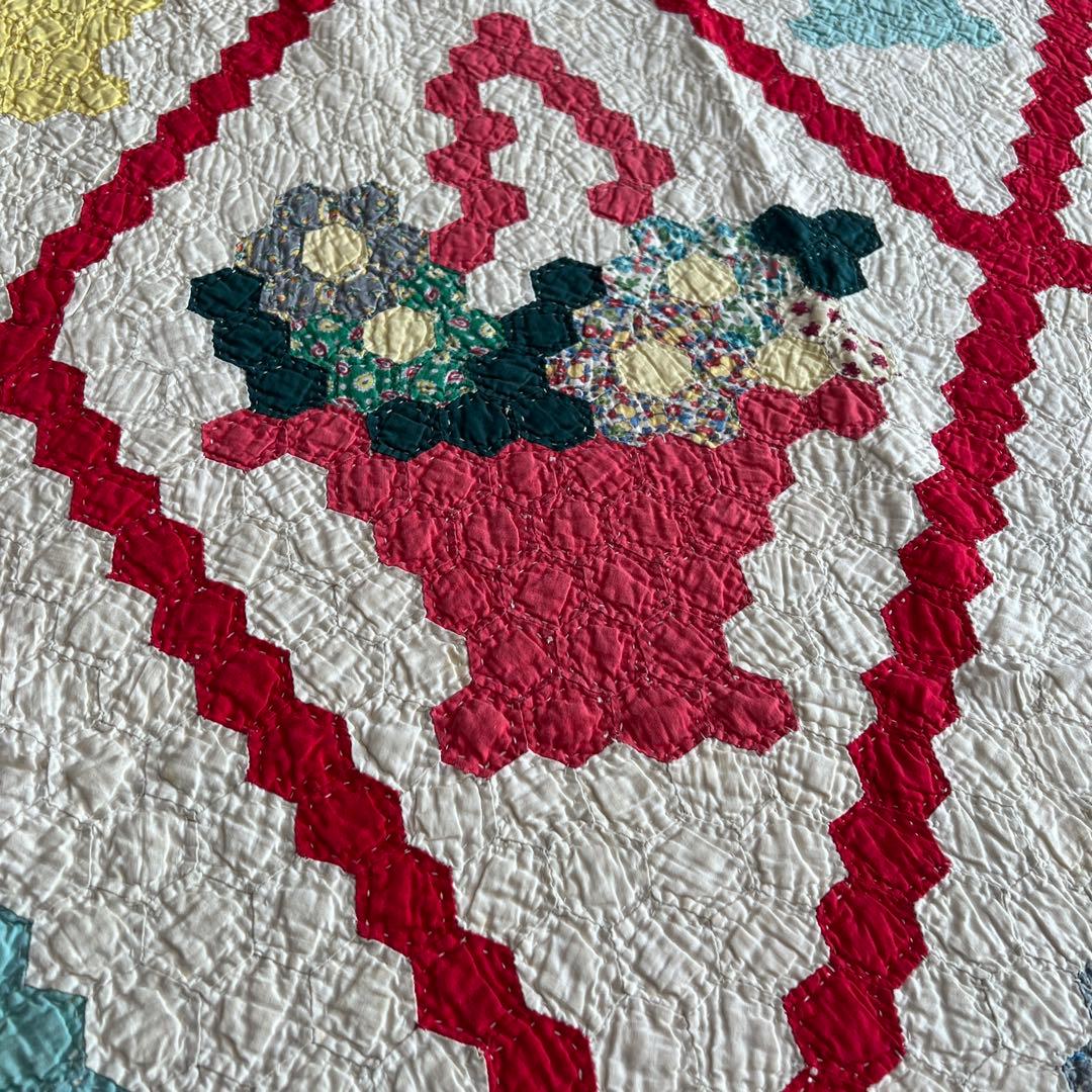 最終値下げアンティークキルト✴︎フラワーバスケットキルト