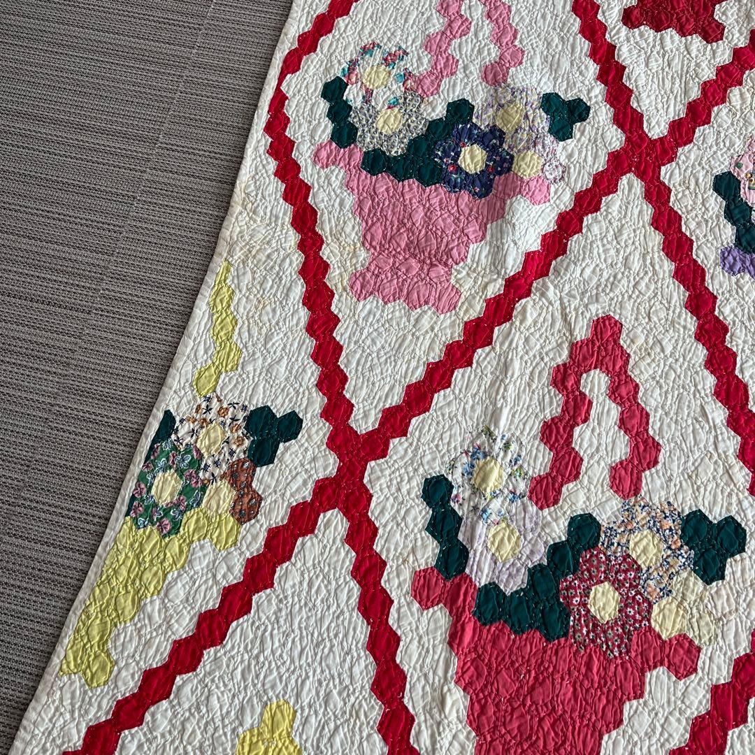 最終値下げアンティークキルト✴︎フラワーバスケットキルト