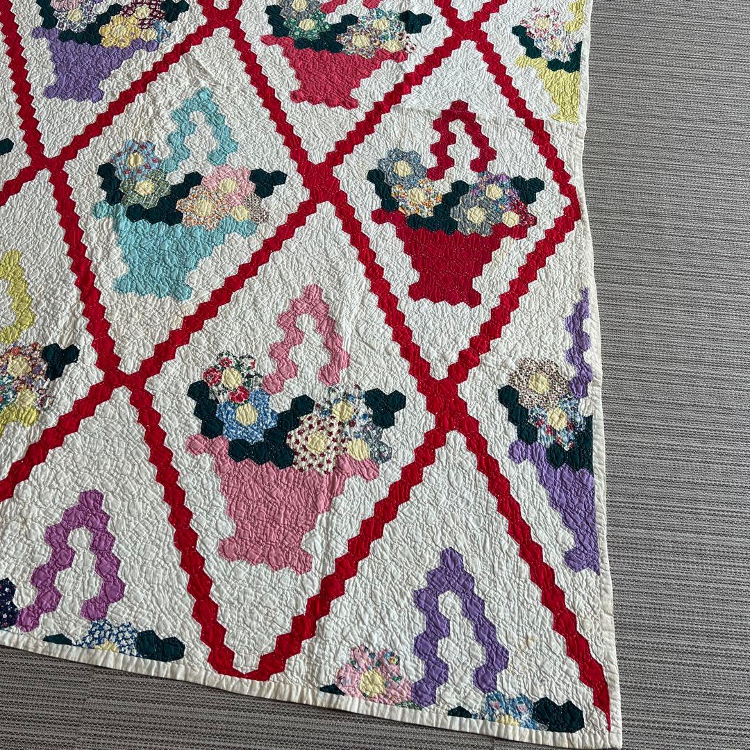 最終値下げアンティークキルト✴︎フラワーバスケットキルト