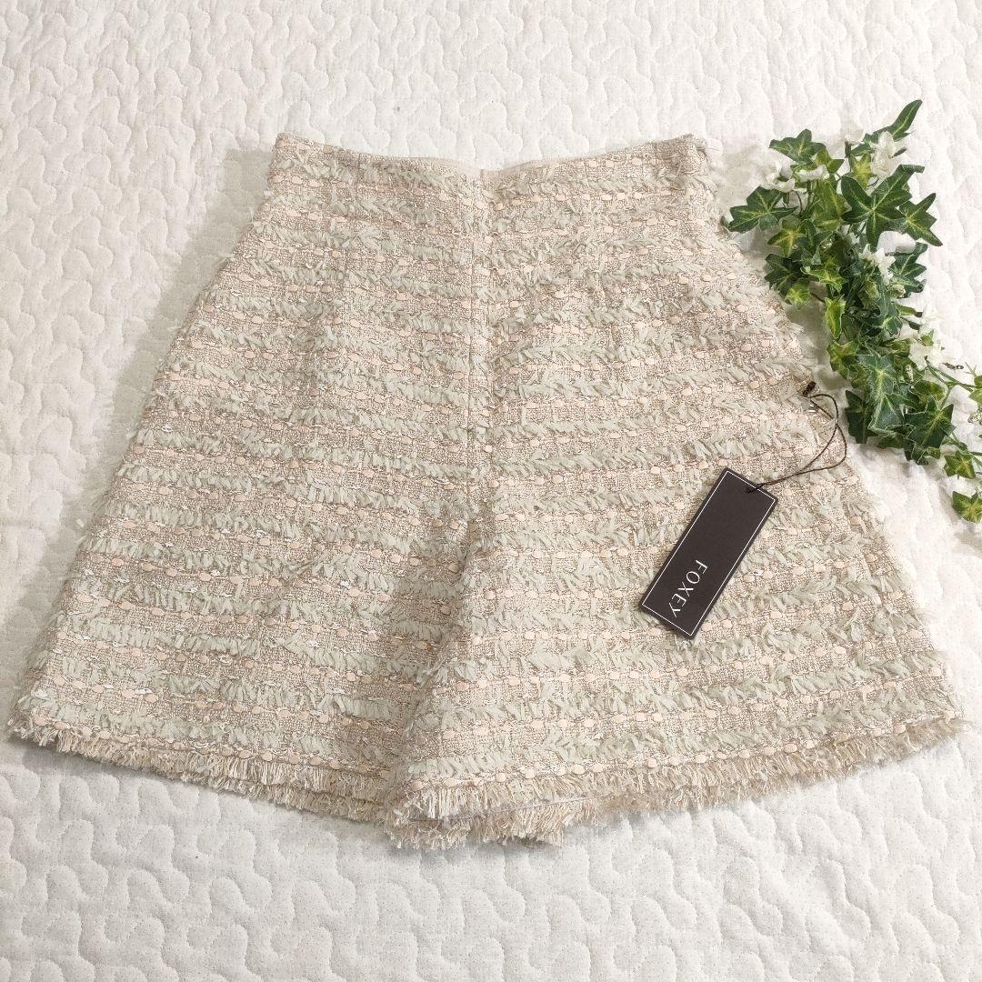 新品✨FOXEY　ミックスツイードショートパンツ　ピンクベージュ　38