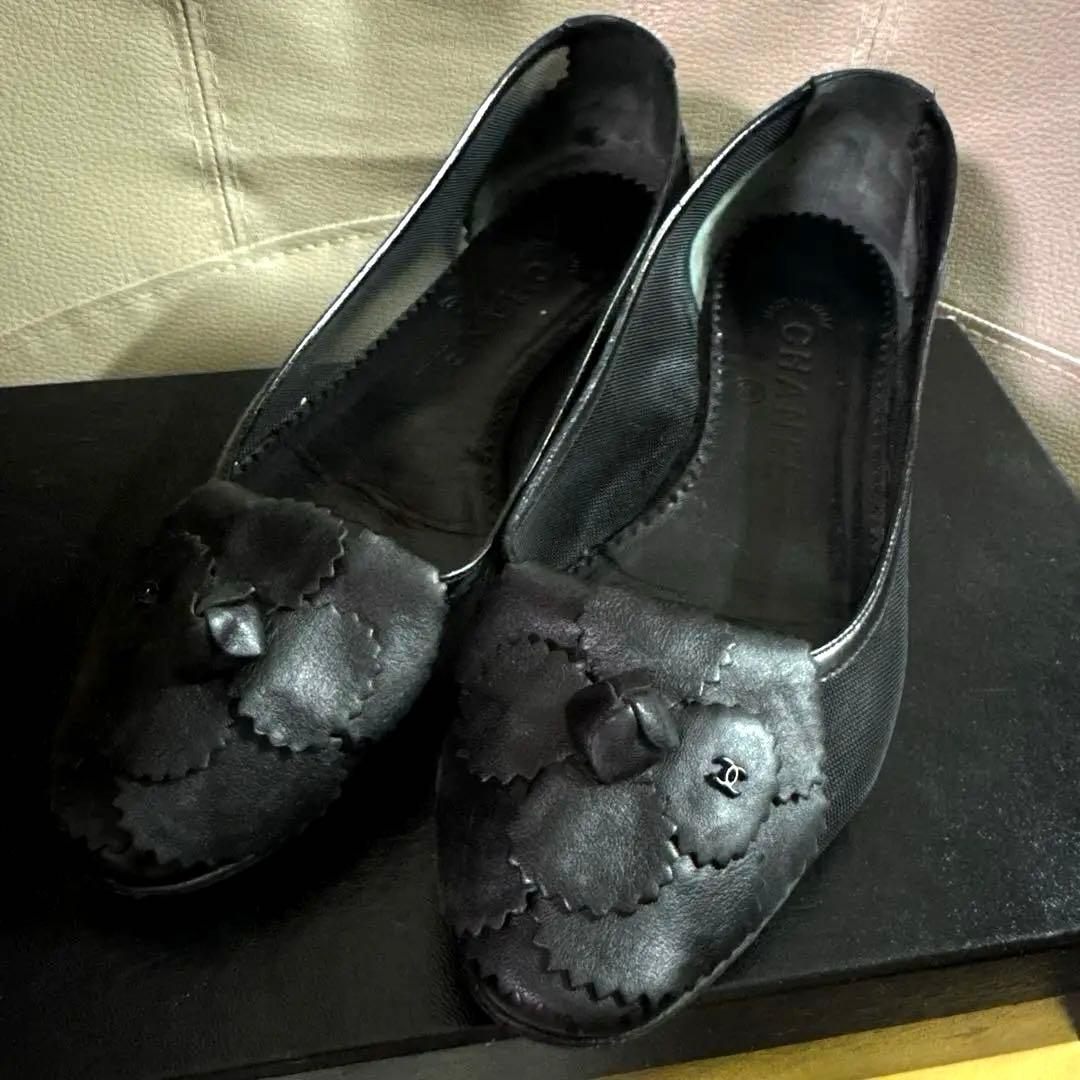 朝まで‼️美品✨本物CHANEL✨素敵なカメリア♡フラットシューズ❤ココマーク
