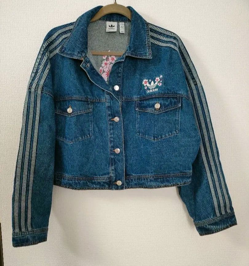 adidas 2XL桜刺繍 デニムジャケット美品