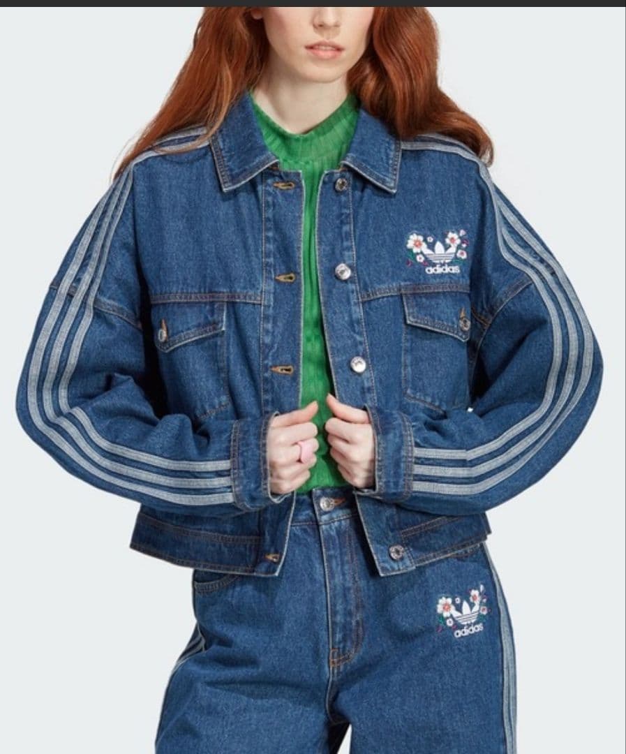 adidas 2XL桜刺繍 デニムジャケット美品