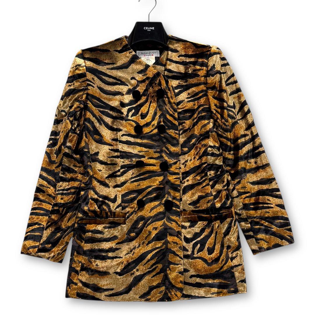 イヴサンローラン リブゴーシュ ベロア レオパード柄 ダブル ジャケット 42