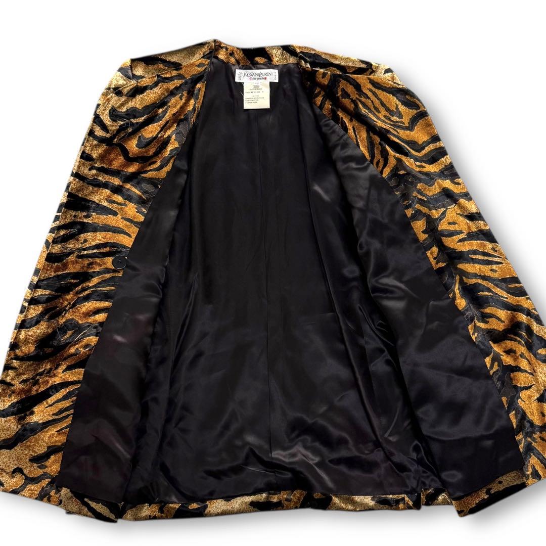 イヴサンローラン リブゴーシュ ベロア レオパード柄 ダブル ジャケット 42