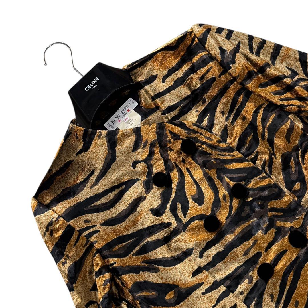 イヴサンローラン リブゴーシュ ベロア レオパード柄 ダブル ジャケット 42