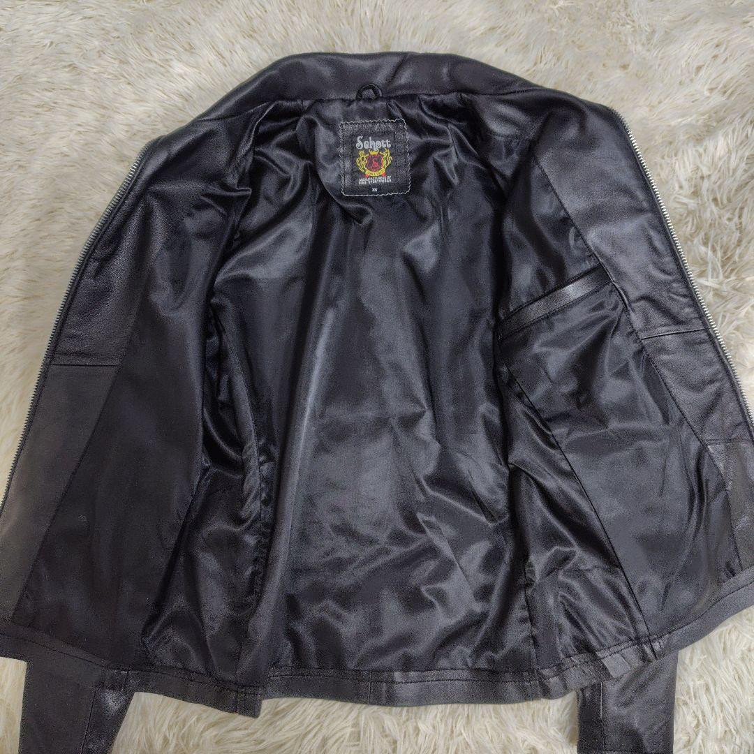 希少✨Schott ラムレザージャケット ロゴ刺繍 黒 XS