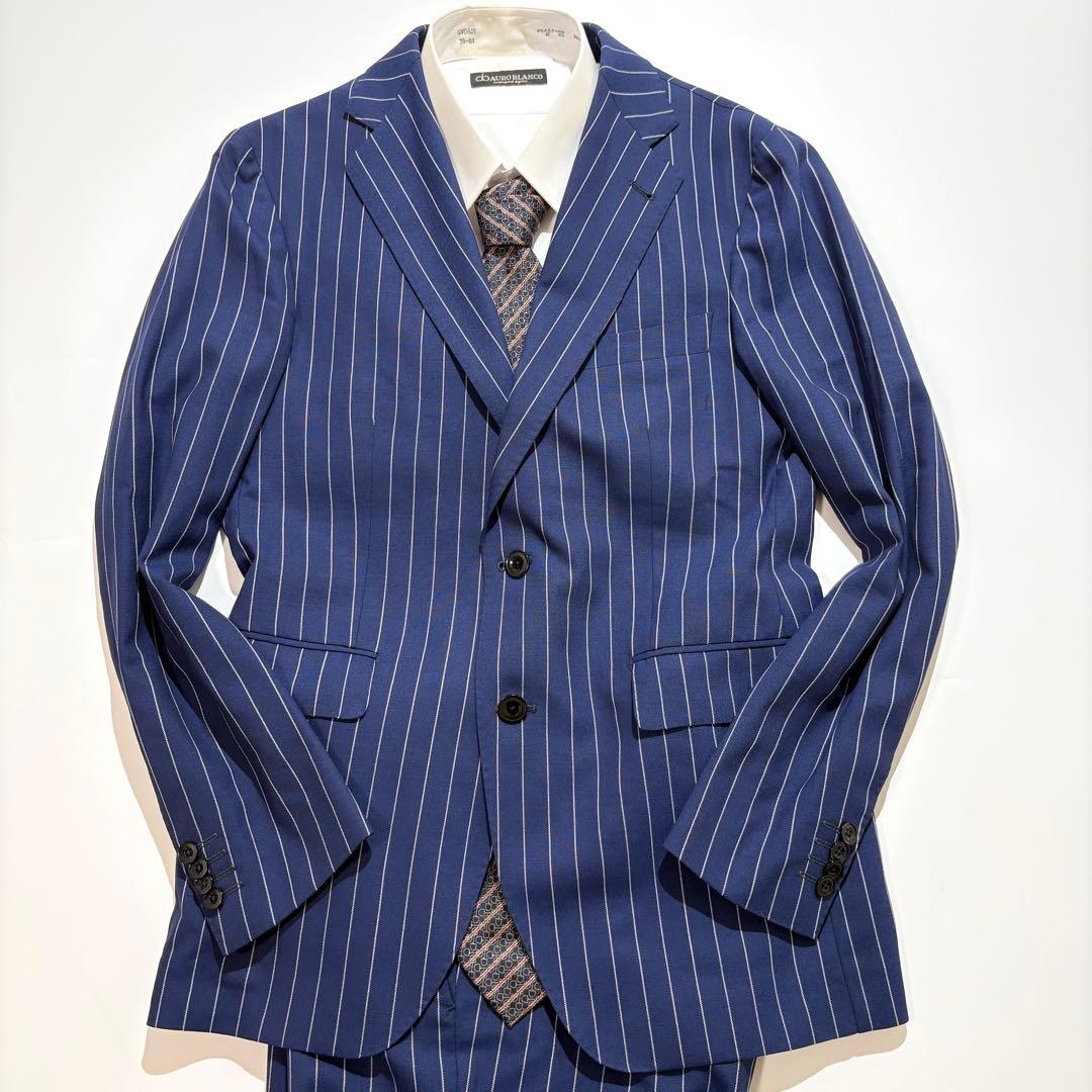 【美品】TAGLIATORE スーツ セットアップ ブルー ストライプ 46